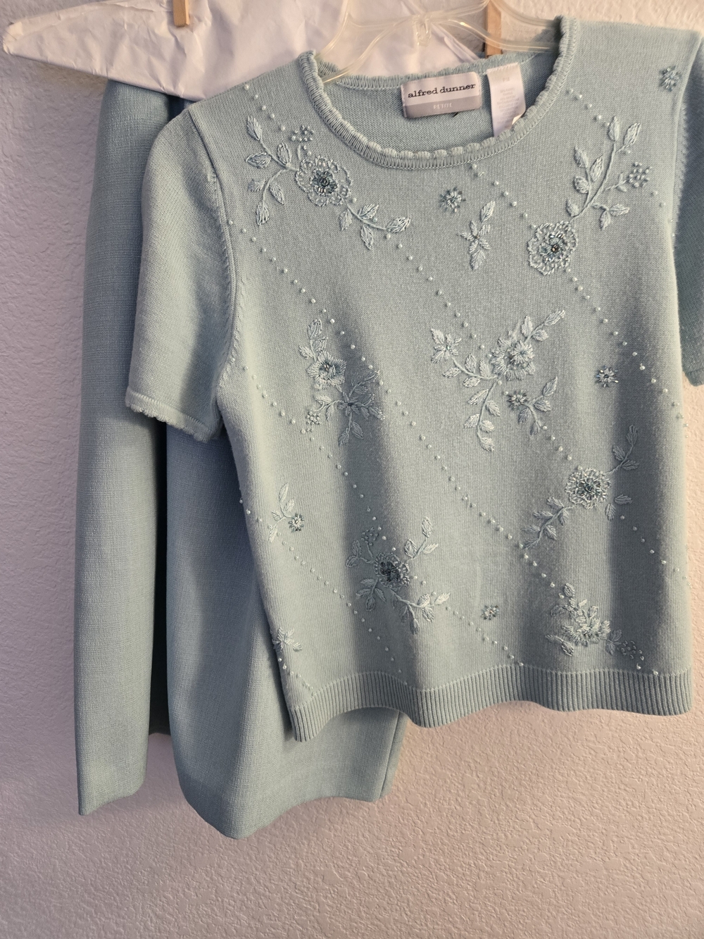 Alfred Dunner Mint Embroidered Short-Sleeve Sweater and skirt
